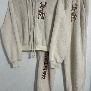 No Boundaries Sweater and Pants Set 2-Piece Women's Ivory Size XL Full Zip